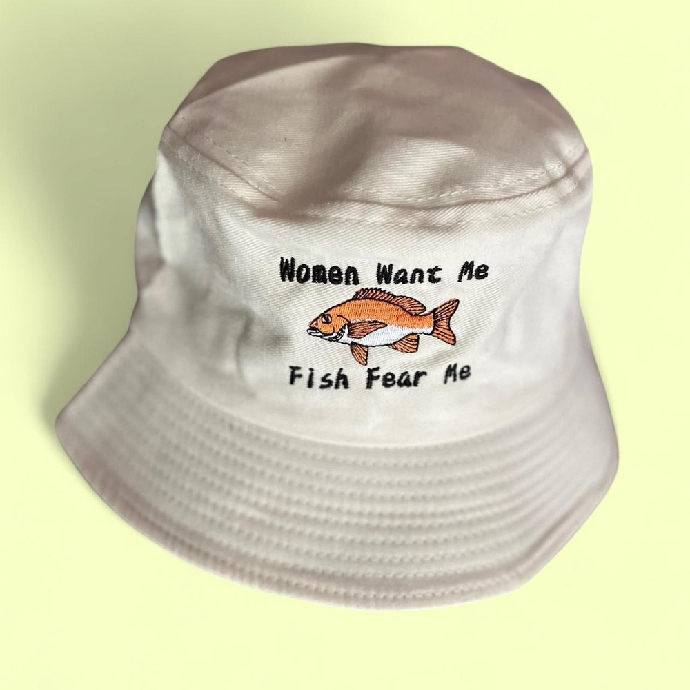 Women Want Me Fish Fear Me Embroidered Adjustable Bucket Hat 🐠